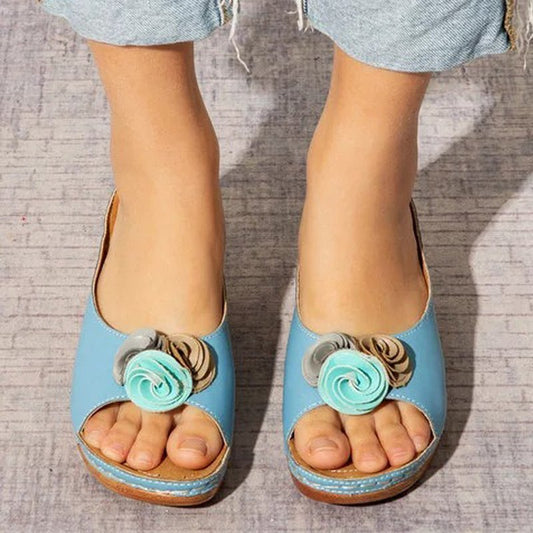 Women's Fashion Sandals Flower Wedge Heel Fish Mouth