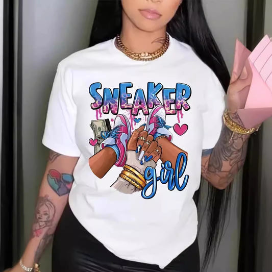 Sneaker Girl Pattern Printed T-shirt Short Sleeve