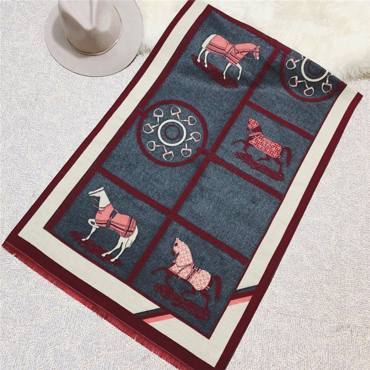 Carriage Scarf Cashmere Blended Thickened Warmth Ladies Dual-use Shawl Women