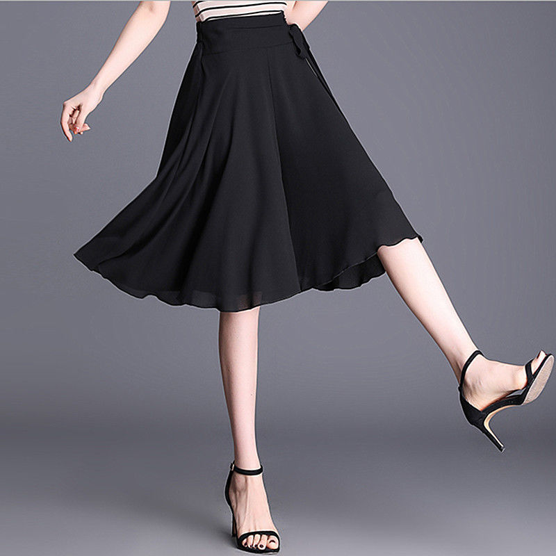 Loose Wide Leg High Waist Printed Chiffon Pantskirt