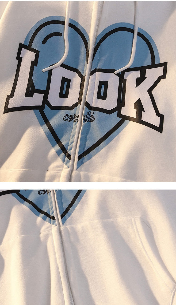 Polyester Fiber Hooded Sweater Students Korean Style Loose Design Couple Coat