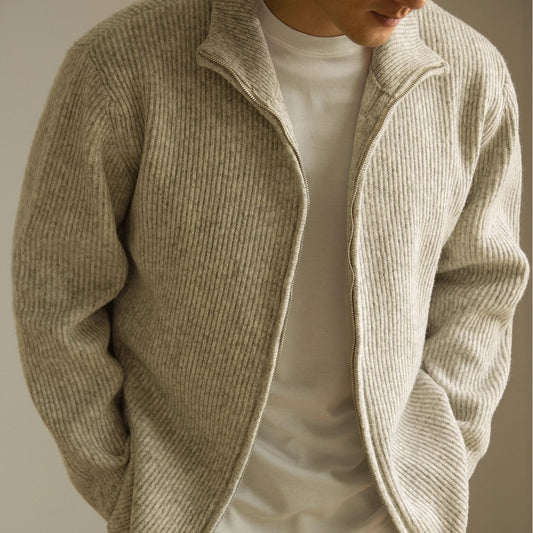 Strikket lynlåsjakke løs afslappet turtleneck herresweater