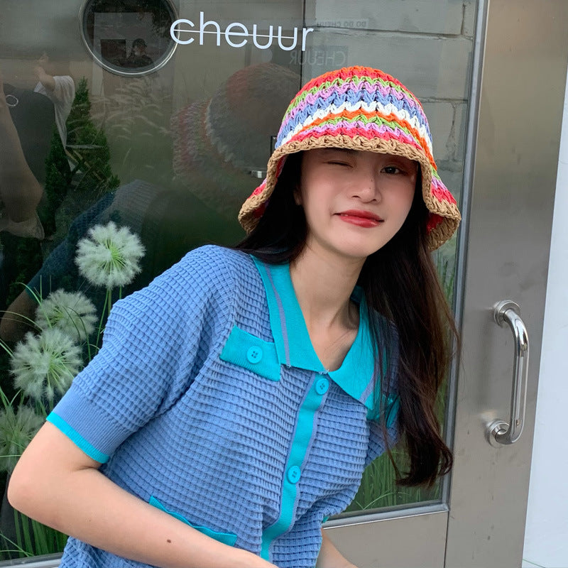 Women's Summer Hollow Color Woven Straw Hat