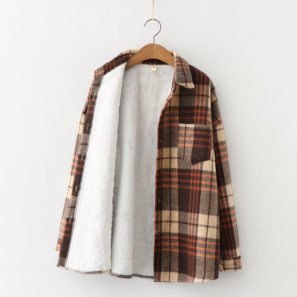 Women's Casual Small Plaid Woolen Fleece Shirt