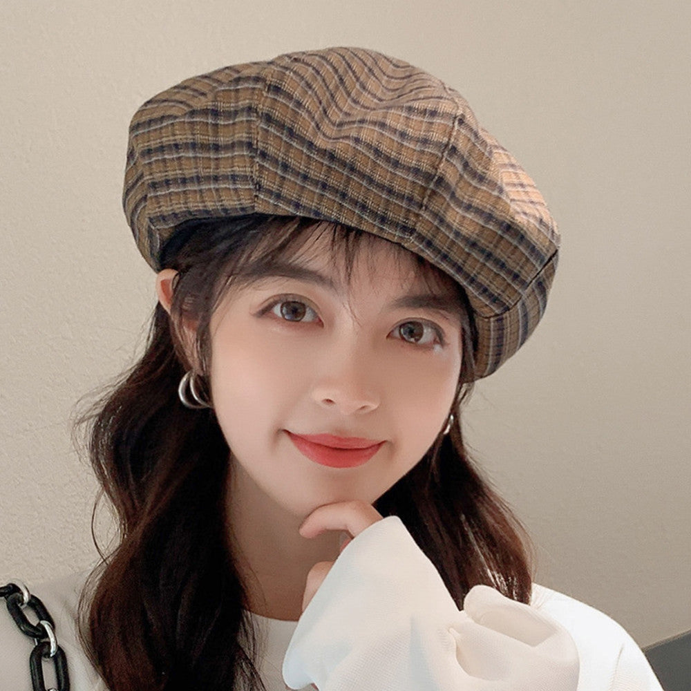 Vintage Plaid Octagonal Hat Student Leisure