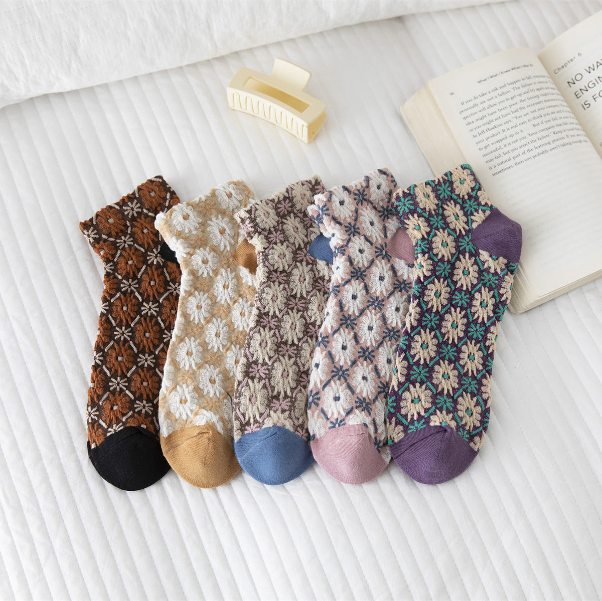 Vintage Style Flower Women's Boat Socks Cotton