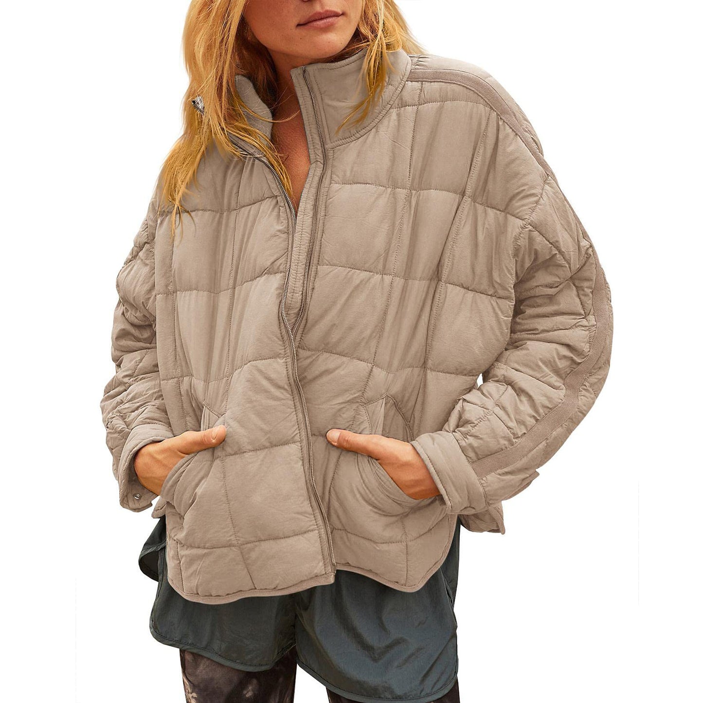 Women's Solid Color Zipper Casual Button Coat