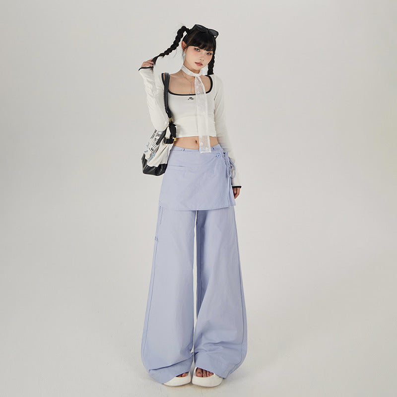 Hot Girl Bandage Dress Fake Two-piece Casual Wide-leg Pants Slimming Straight-leg Trousers