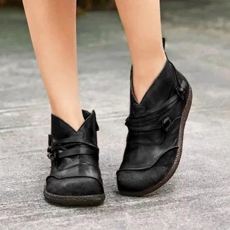 Lace-up Women's Boots With Flat Side Zipper Ankle Boots