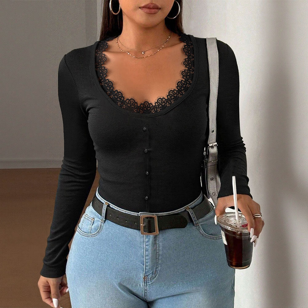 Slimming And Versatile Design Basic Shirt Solid Color T-shirt