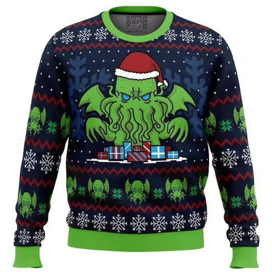 Cthulu Digital Print Christmas Gift Sweater
