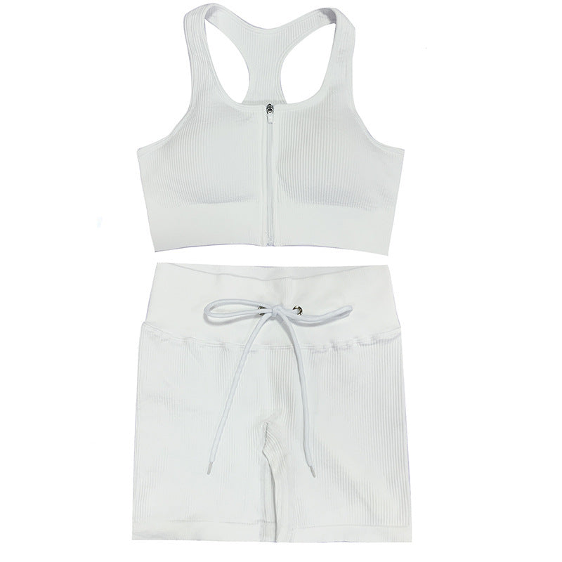 Seamless Yoga Suit Threaded Vest Short Sleeve Shorts Two-piece Suit
