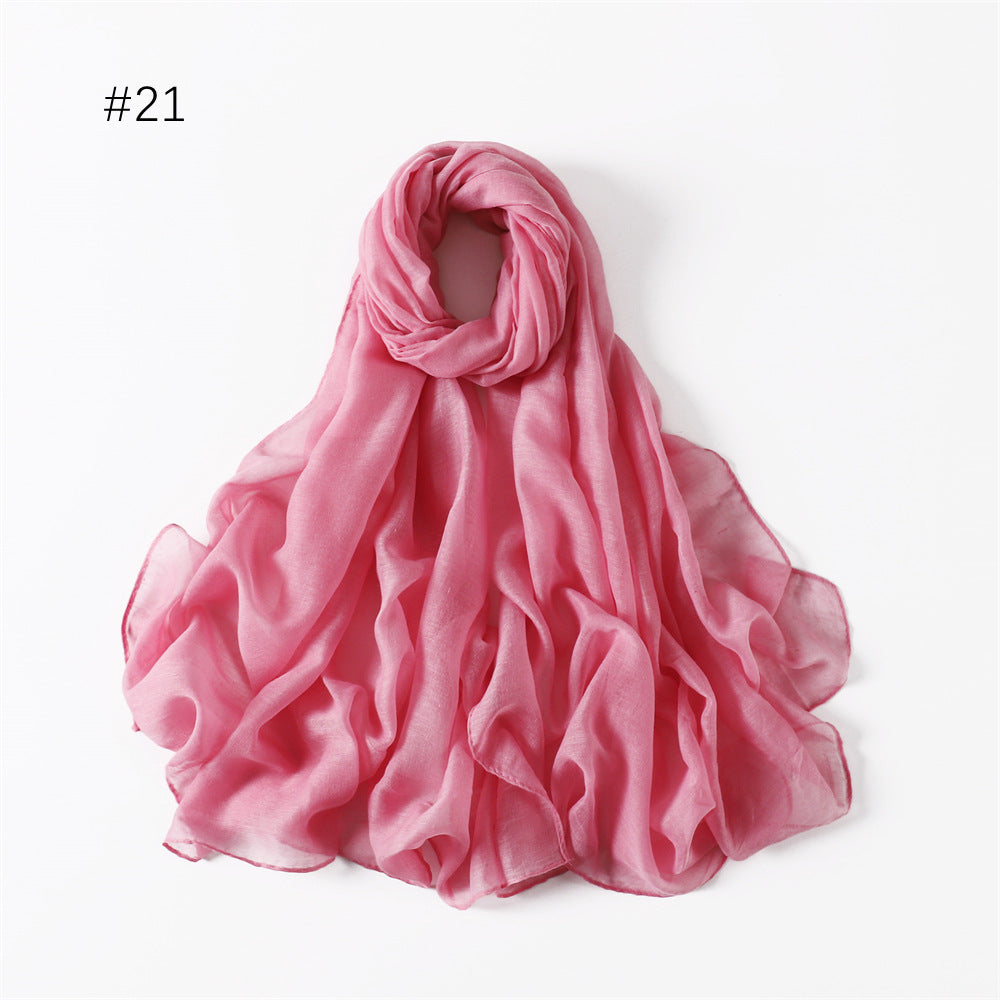 Classic Women's Pure Color Tulle Cotton And Linen Breathable Thin Scarf Silk