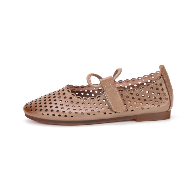 Shallow Mouth Hollow-out Breathable Shoes Retro Easy Matching Soft Bottom Soft Surface Sandals
