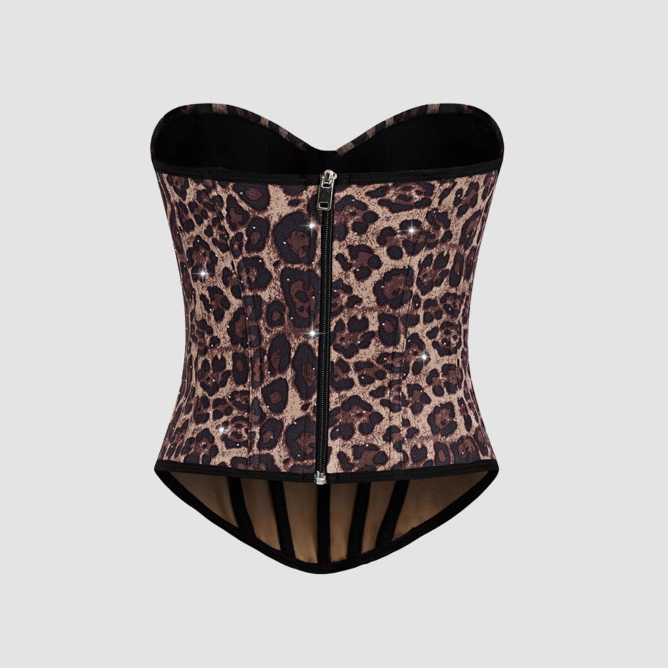 Leopard Print Velvet Spaghetti Straps Tube Top Vest