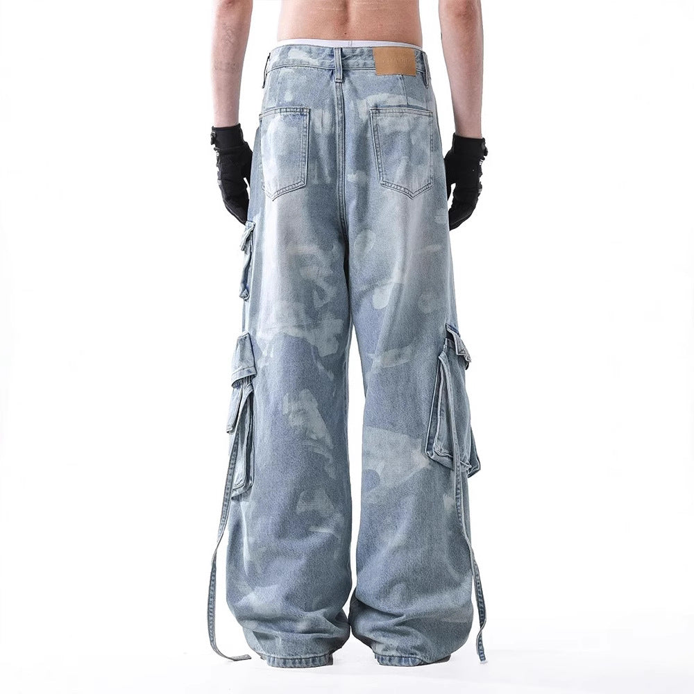American Retro Tie-dyed Denim Overalls