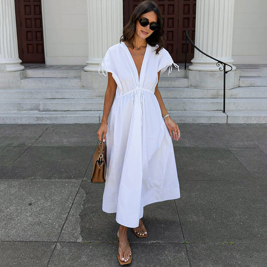 Fashionable Slim-fit V-neck A-line Versatile Dress For Women