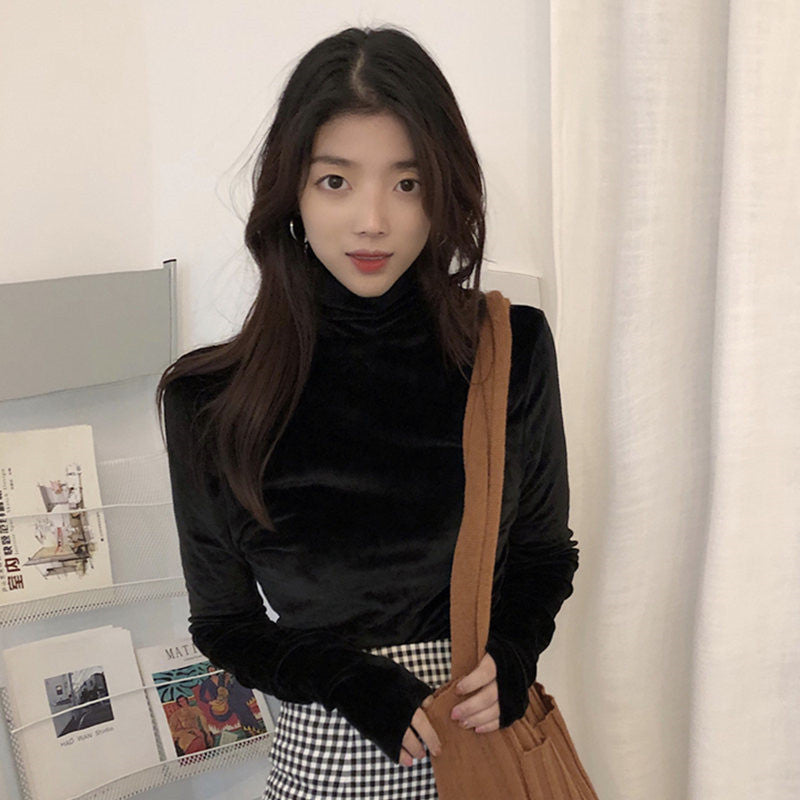 Women's Gold Velvet Turtleneck Bottoming Shirt All-matching Thickened Inner Wear
