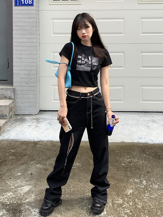 Girls' All-match Short High Waist Popular Small Top