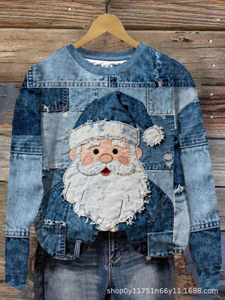 Womens Printed Saint-Like Sweater With A Crew Neck