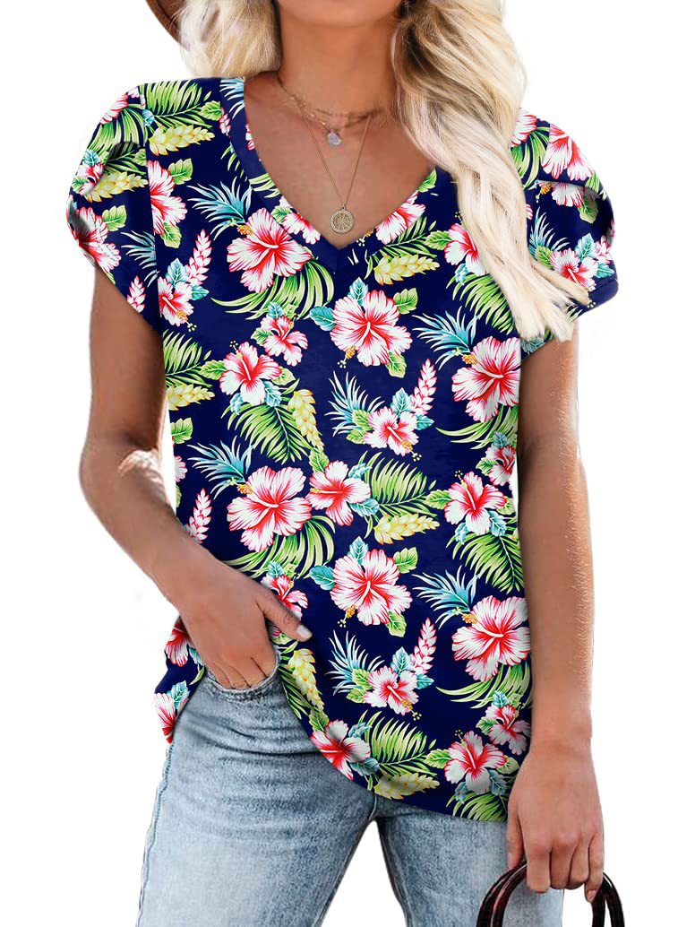 Tie Dyed Floral V-neck Loose Women's T-shirt