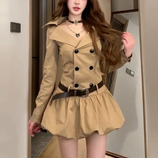 Korean-style Preppy Merlot Long-sleeve Dress