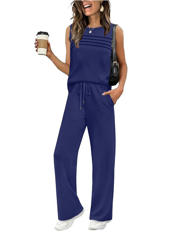 Womens Pleated Vest Top Two-Piece Set