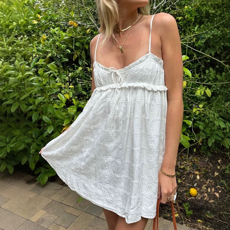 Niche Sweet Spaghetti-strap Leisure Sexy Jumpsuit Slim White Dress