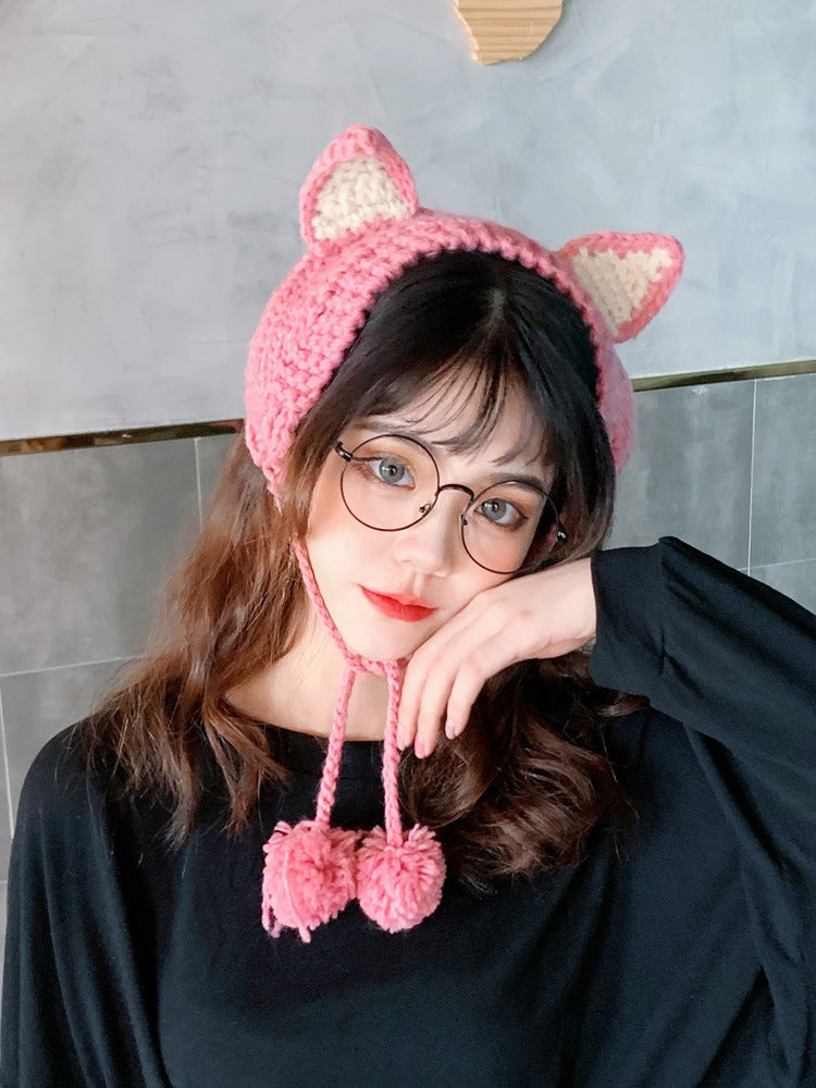 Fox Girl Sweet And Cute Warm Knitted Wool Tie Earmuffs