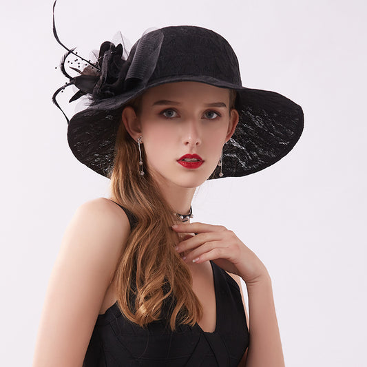 Women's New Lace Mesh Flower Big Brim Sun Hat
