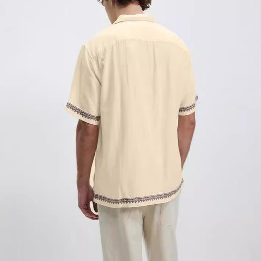 Summer Casual Loose Short Sleeves Vintage Print Lapel Men's Shirt