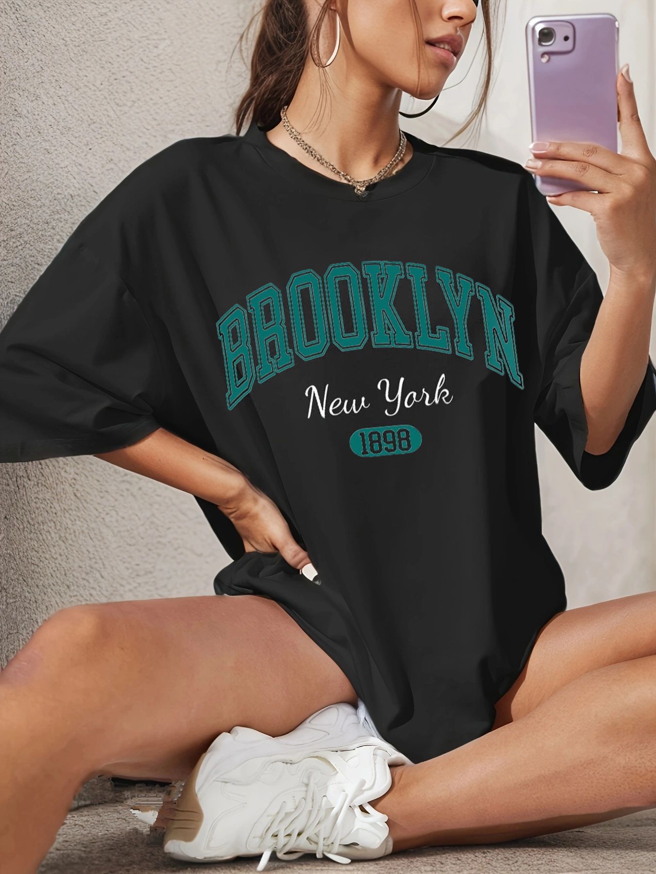 Printet T-shirt til kvinder med sænkede skuldre, sommer, mode, afslappet, kvindetop, "Idle Style"
