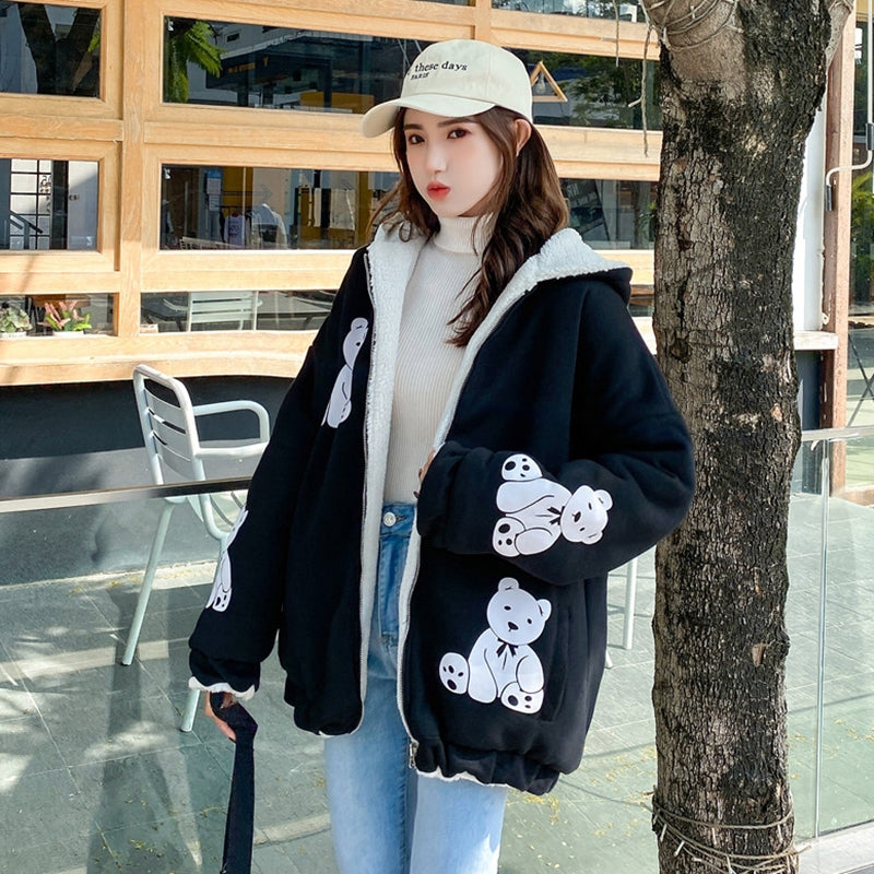 Chaqueta acolchada gruesa y holgada para estudiante con forro polar, linda  