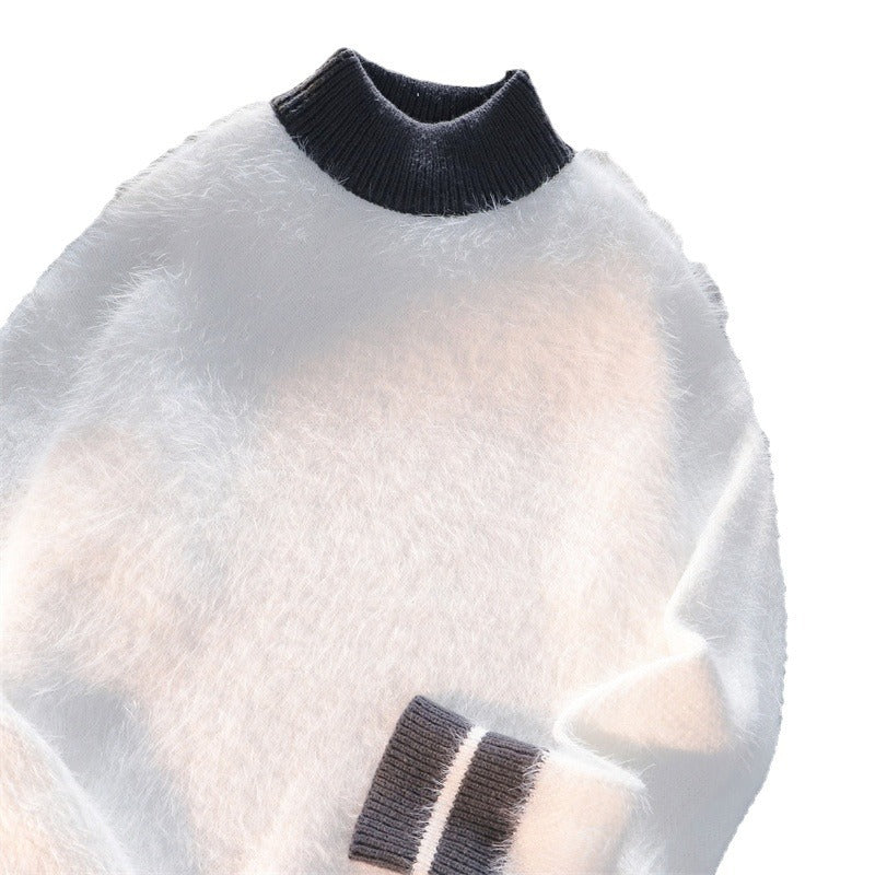 Mock-neck Stripes Sweater Men's Winter