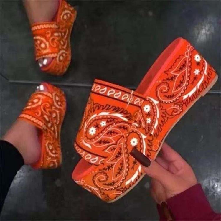 Printed Cashew Thick-soled Open-toe Outer Wear Ladies Sandals And Slippers