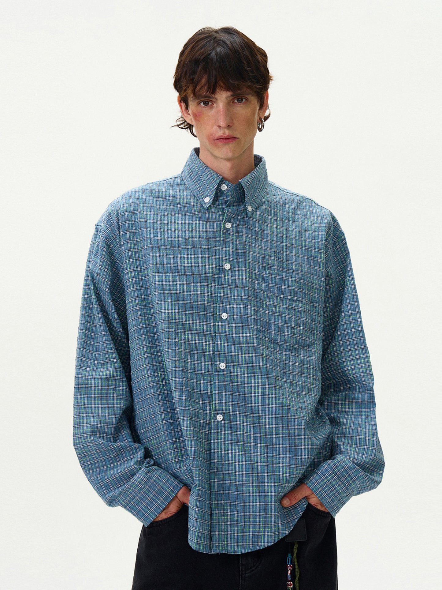 American Style Vintage Plaid Pleated Shirt Top