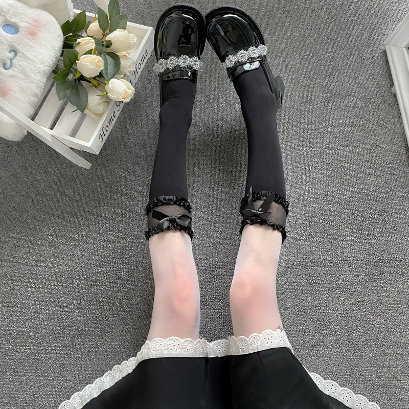 Pure Desire Wind Bow Hollow Calf Lace Socks Women