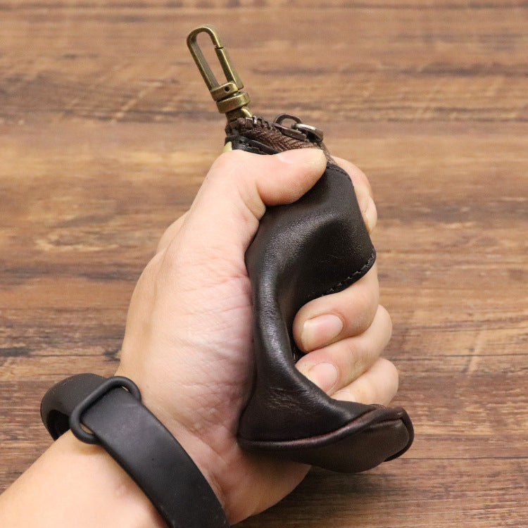 Men's Large-Capacity Waist-Hanging Distressed Cowhide Key Case