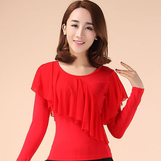 Square Dance Clothing Mesh Round Neck Latin Dance Dancing Practice Clothes