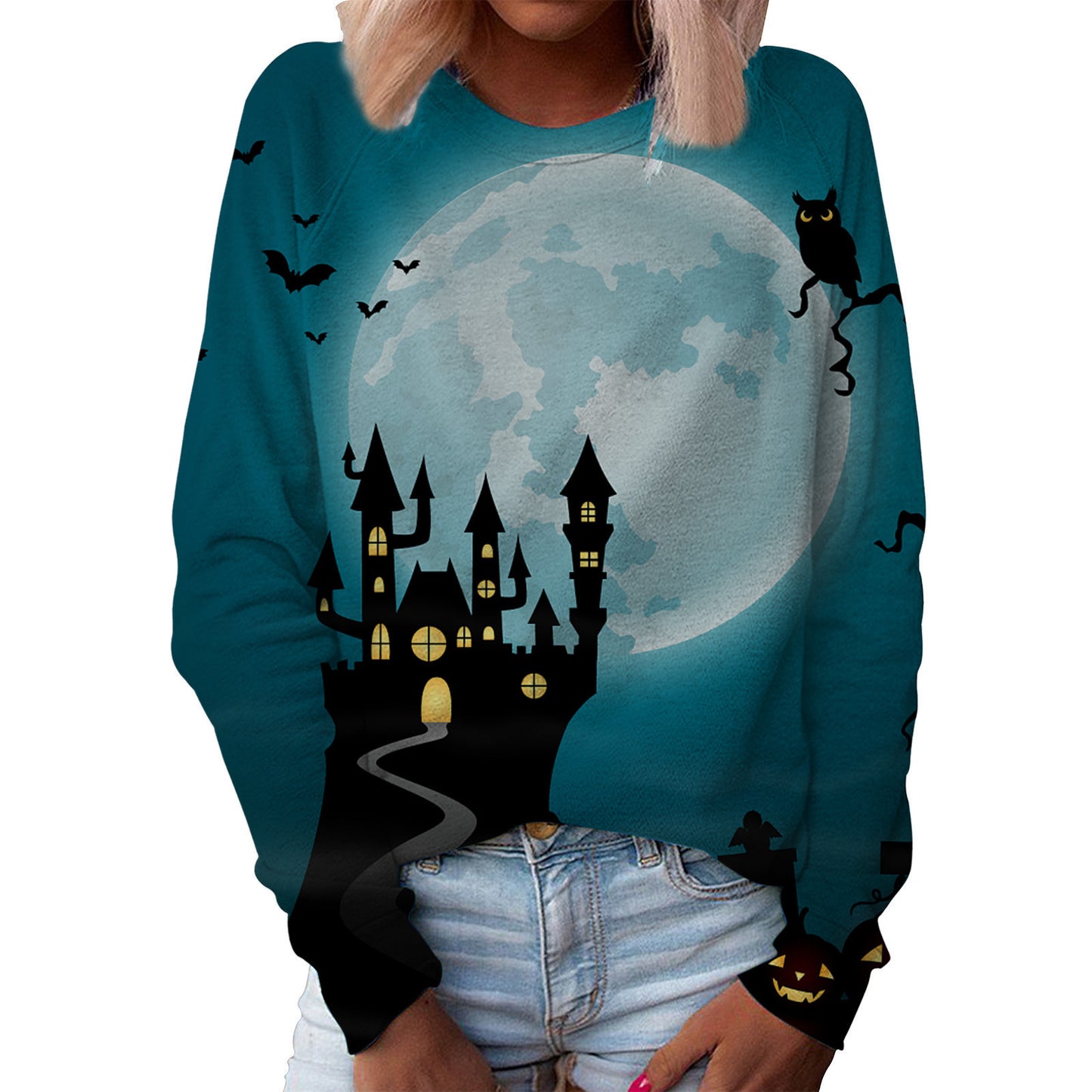 Jul Dame Top Halloween Hoveddel Printet Rund Hals