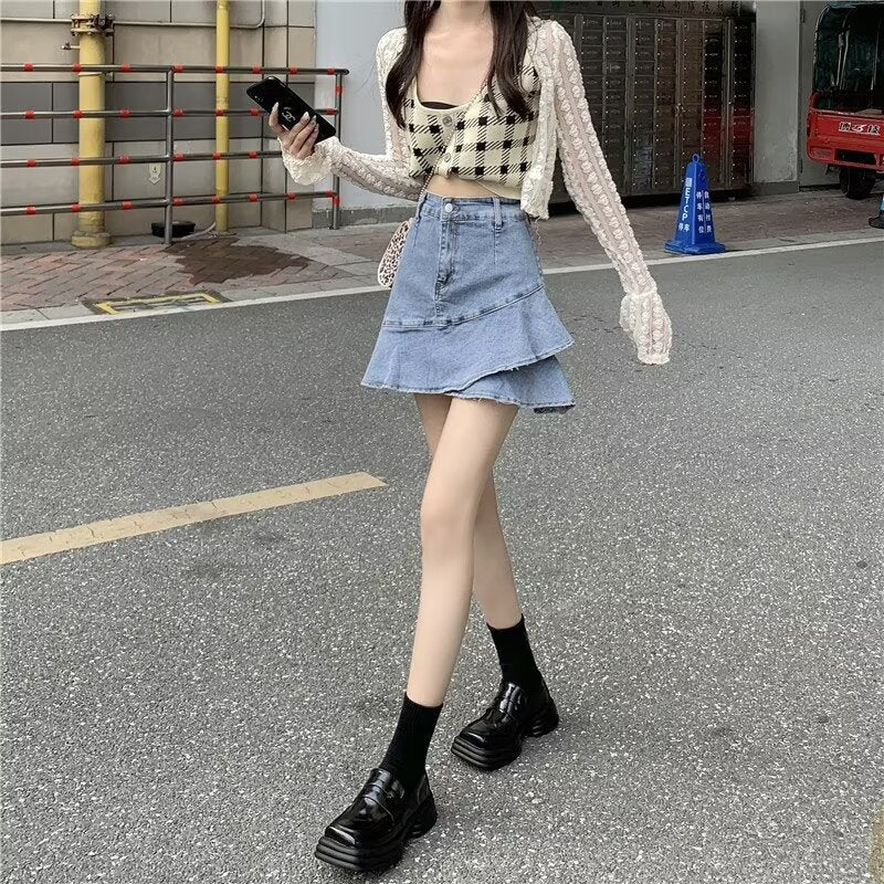 American-style Vintage Distressed High-waisted Jeans