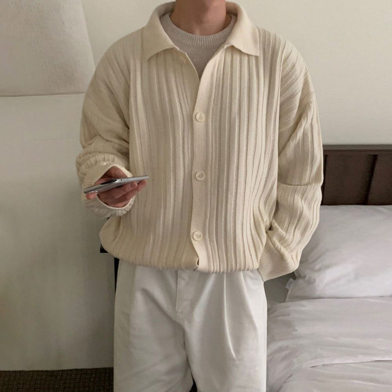 Men's Autumn Striped Lapel Cardigan Sweater