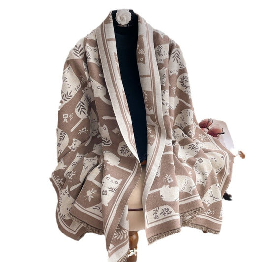 Cute Cat Thickening Thermal Soft Jacquard Scarf