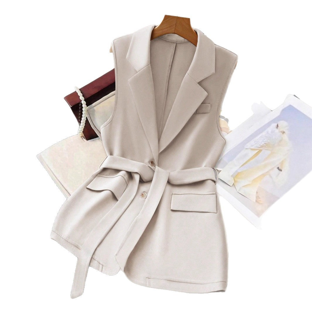 Spring New Arrival Womens Simple Solid-Color Belted Blazer Vest