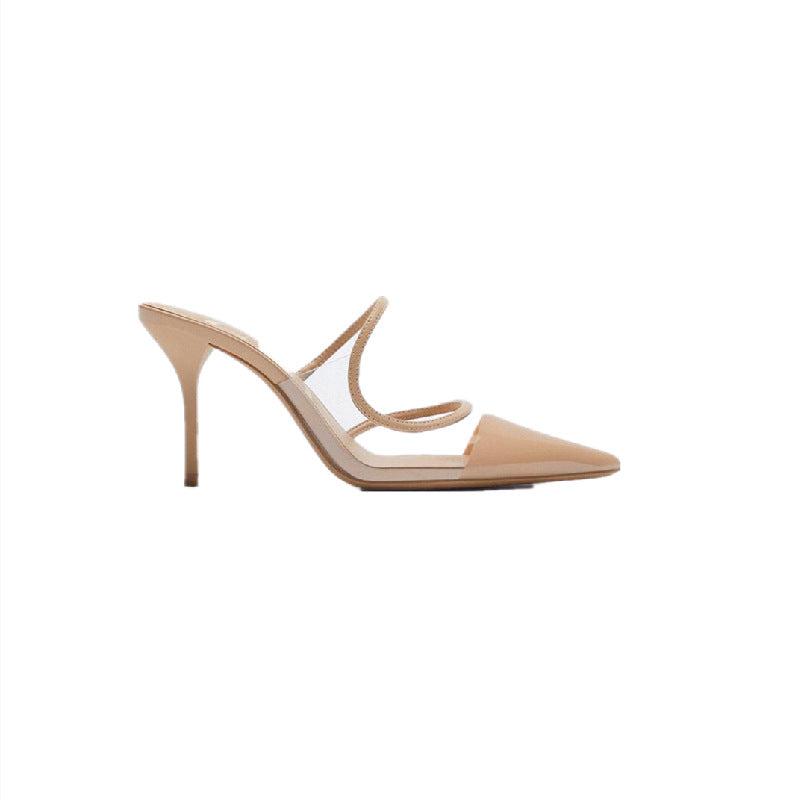 Beige Transparent Pointed Temperament High-heeled Muller Sandals All-match Fashion Stiletto Shoes