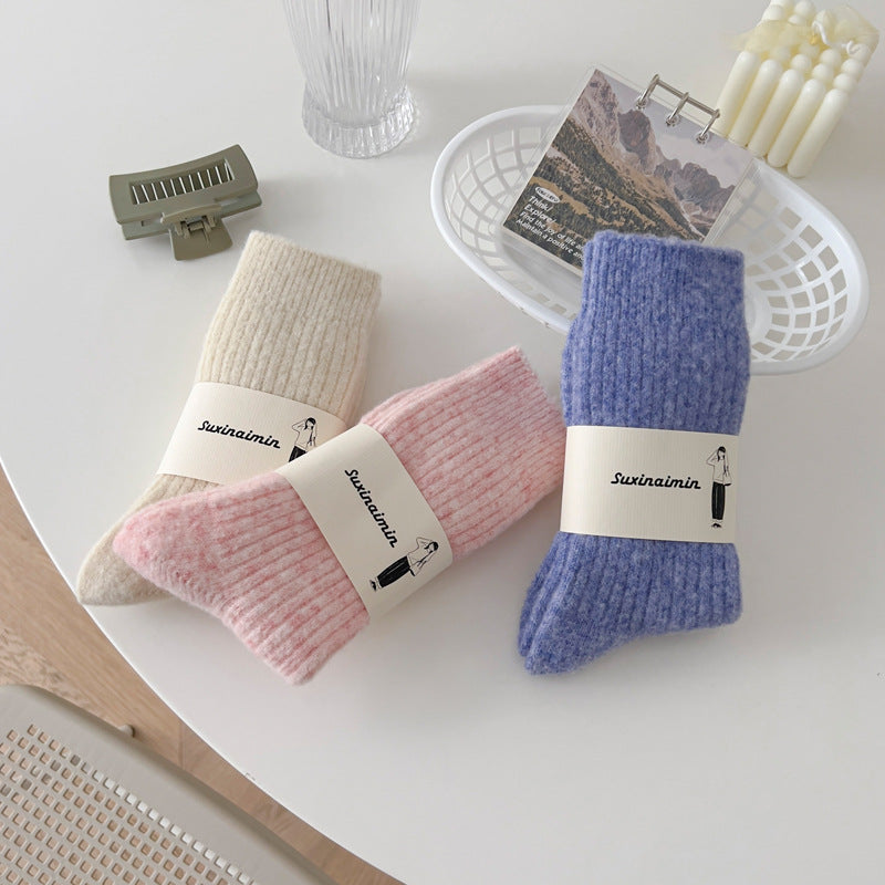 Thick Solid-color Warm Wool Mid-calf Socks
