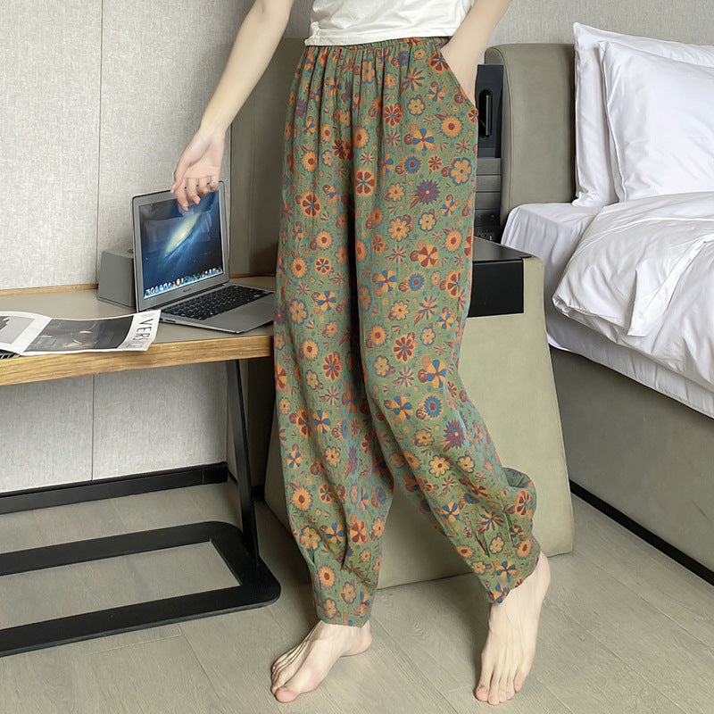 Spring And Autumn Purified Cotton Pajama Pants Large Size Home Thin Printing