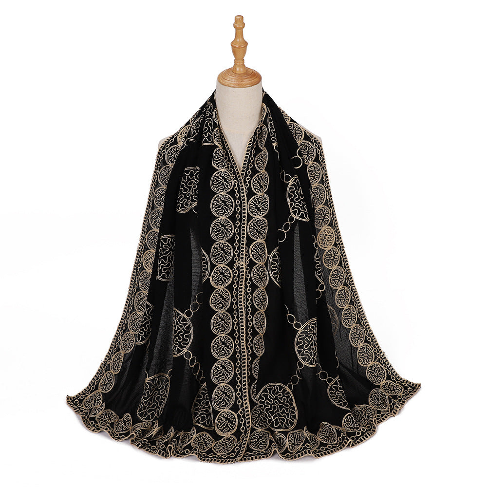 Ethnic Style Black Embroidered Toe Cap Shawl Scarf