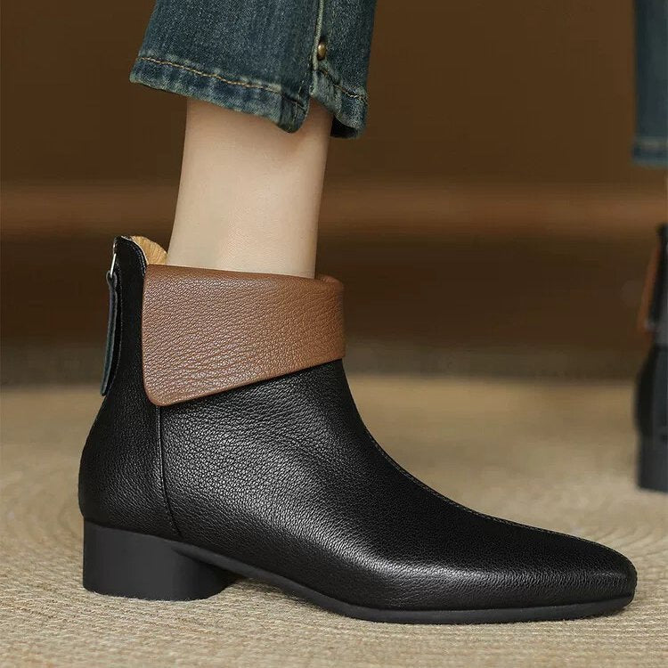 Women's Versatile Single-layer Cotton-lined French-style Martin Boots