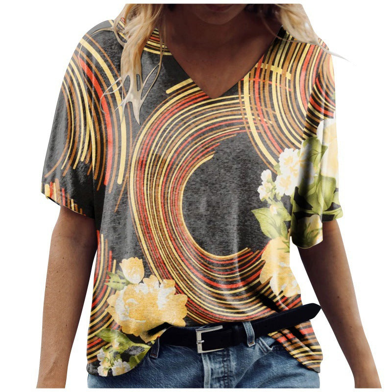 Short Sleeved T-shirt Printed On Women's Clothing